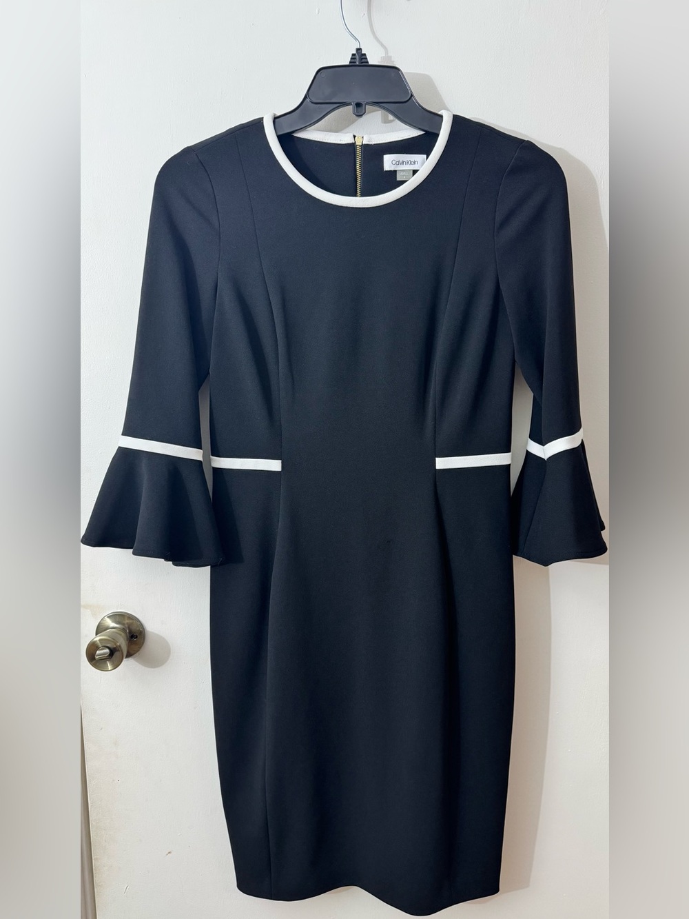 Calvin Klein Black Sheath Dress with White Contrast Trim